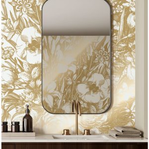 Kek fotobehang Goud Engraved Flowers  off white
