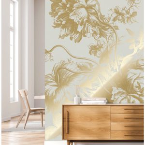 Kek fotobehang Goud Engraved Flowers goud