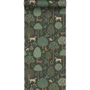 Esta behang met hondjes groen 139713