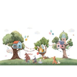 Esta fotobehang boomhutfeest met dieren 159461