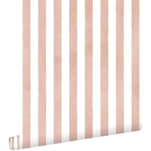Esta behang met streepjes terra roze 131307