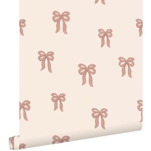 Esta behang met strikjes beige terracotta 131434