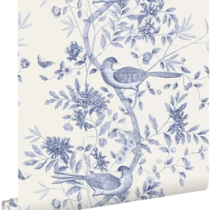 Esta behang bloemen /vogels Delfts blauw 132115